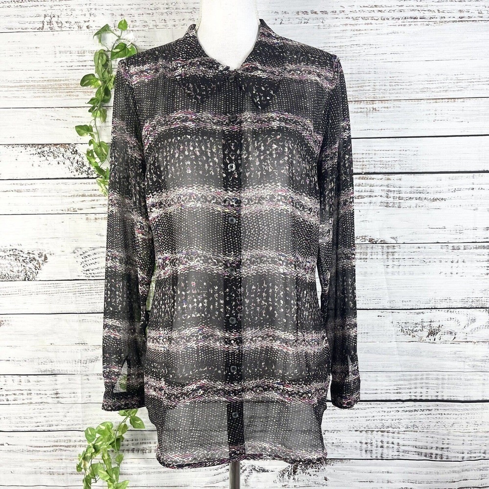 CABI Blouse Shirt size Small Brown Purple Pink Sheer Career Professional Slim